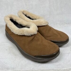 Bzees Snicker Womens 8.5M Brown Faux Suede Fur Lined Slip On Comfort Shoes